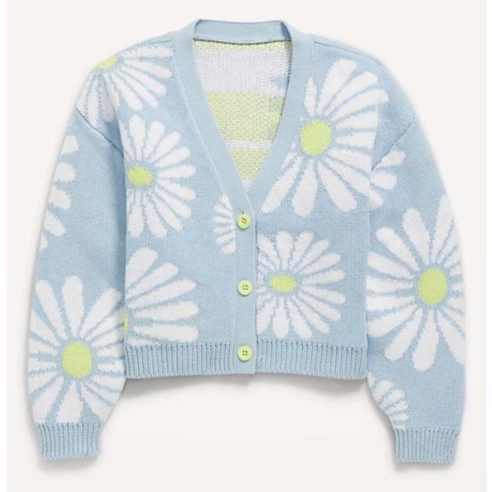 Girls White Daisy Button-Front Cardigan Sweater